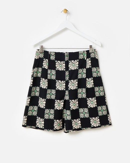 Oliver Bonas Natural Checked Daisy Print Shorts