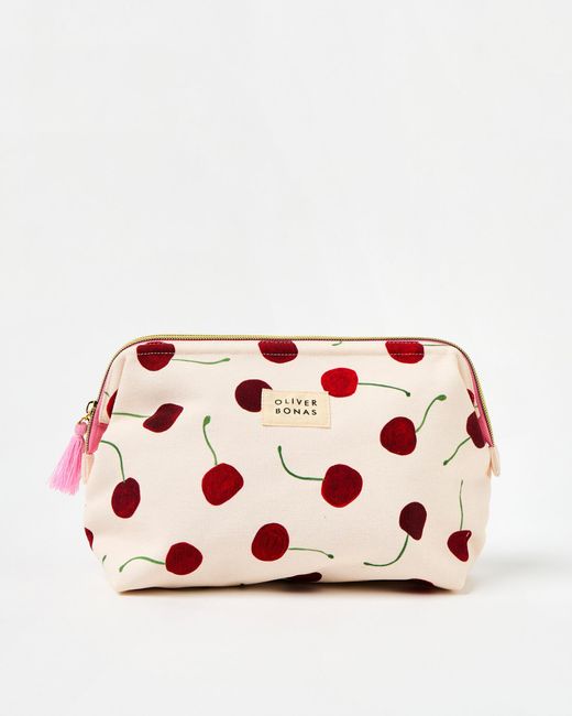 Oliver Bonas Pink Red Cherries White Make Up Bag