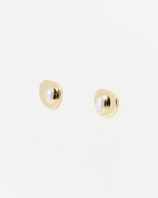 Oliver Bonas White Greta Organic Freshwater Pearl Stud Earrings