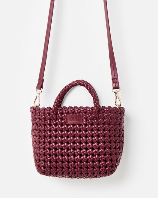 Oliver Bonas Red Kitty Burgundy Braided Crossbody Bag