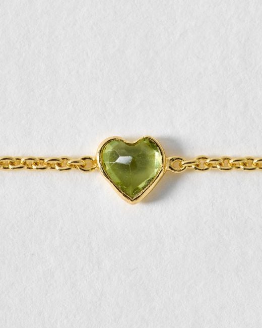 Oliver Bonas Metallic Auden Peridot Inlay Heart Charm Chain Bracelet