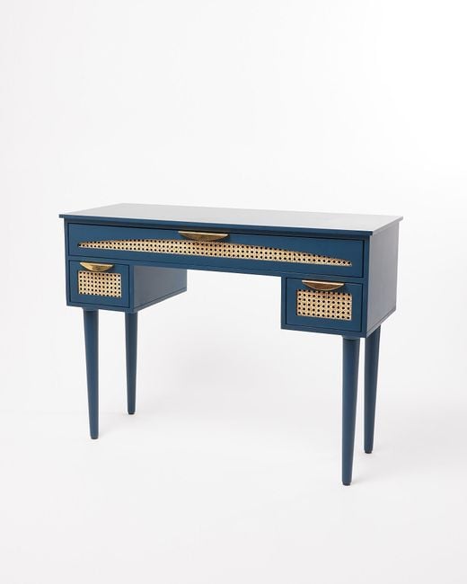 Oliver Bonas Bue Blue Mango Wood & Rattan Dressing Table