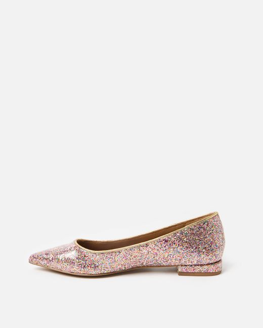 Oliver Bonas White Rainbow Glitter Pointed Ballet Flats, Size Uk 5