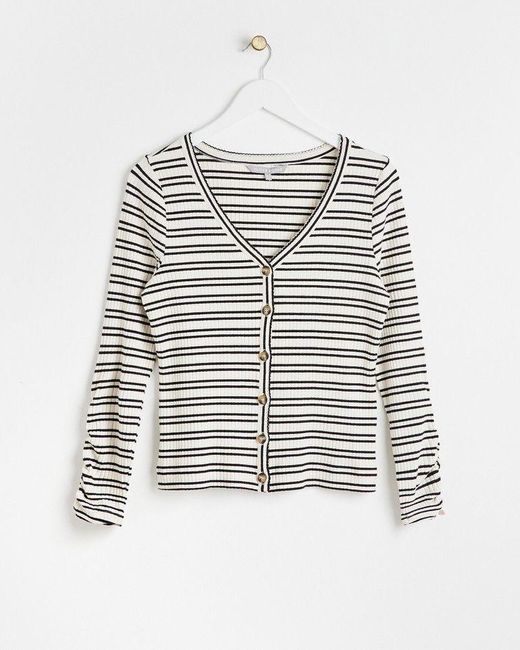Oliver Bonas Red Monochrome Stripe Ribbed Jersey Top