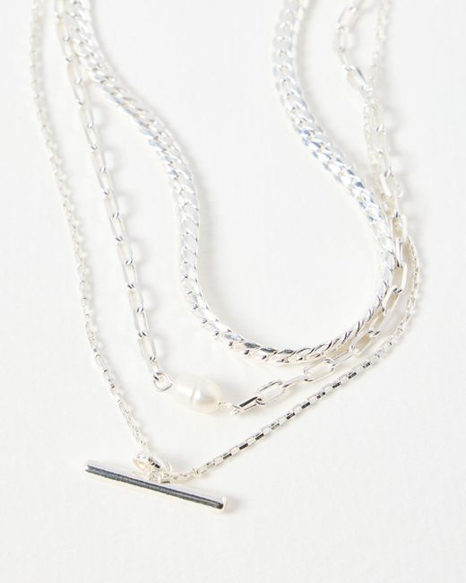 Oliver Bonas White Rosalind Freshwater Pearl Silver Tone Layered Necklace