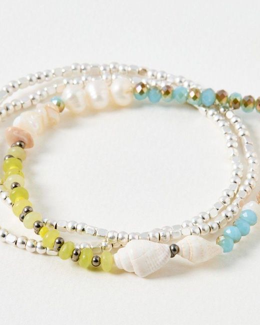 Oliver Bonas Metallic Kai Shell & Pearl Layered Beaded Bracelets Set Of Three