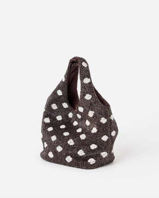 Oliver Bonas Luci Dark & White Polka Dot Beaded Mini Clutch Bag