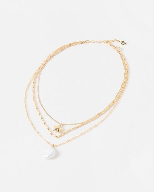 Oliver Bonas White Kyla Star & Pearl Moon Charm Layered Necklace