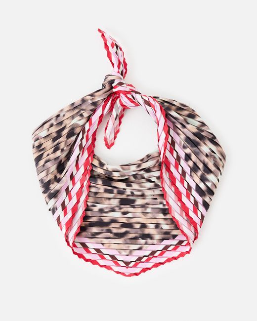 Oliver Bonas White Brown Animal Print Pleated Diamond Scarf