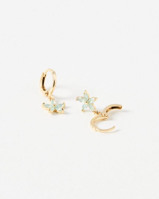 Oliver Bonas White Herba Mint Flower Drop Huggie Earrings
