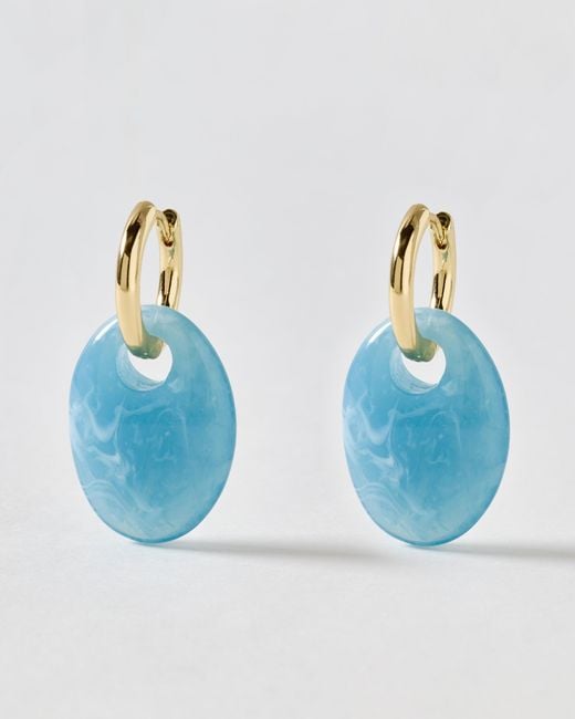 Oliver Bonas Blue Edna Resin Charm Drop Hoop Earrings