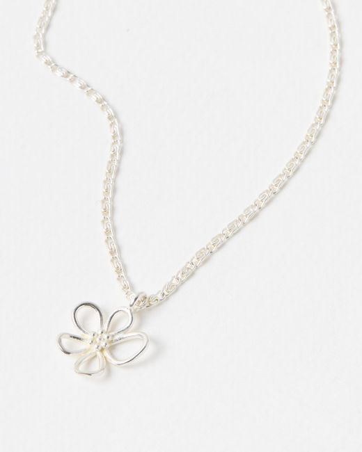 Oliver Bonas White Alyssa Sterling Flower Pendant Necklace