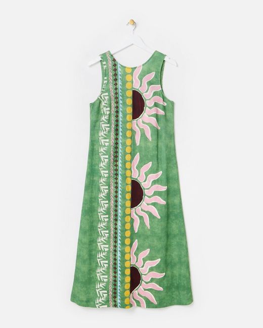Oliver Bonas Green Sun Print Sleeveless Midi Dress, Size 10
