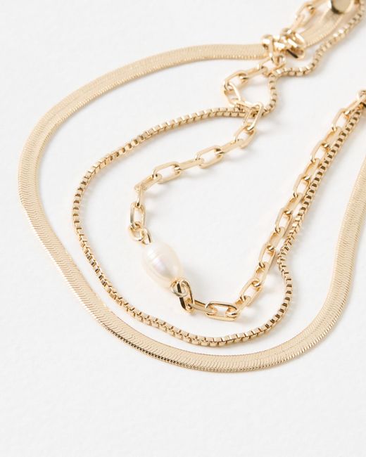 Oliver Bonas White Rosalind Layered Gold Tone Freshwater Pearl Anklet