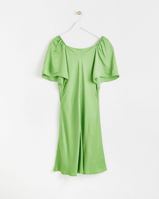 Oliver Bonas Tie Front Green Satin Mini Dress, Size 10
