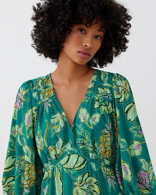 Oliver Bonas Green Paisley Floral Tiered Mini Dress