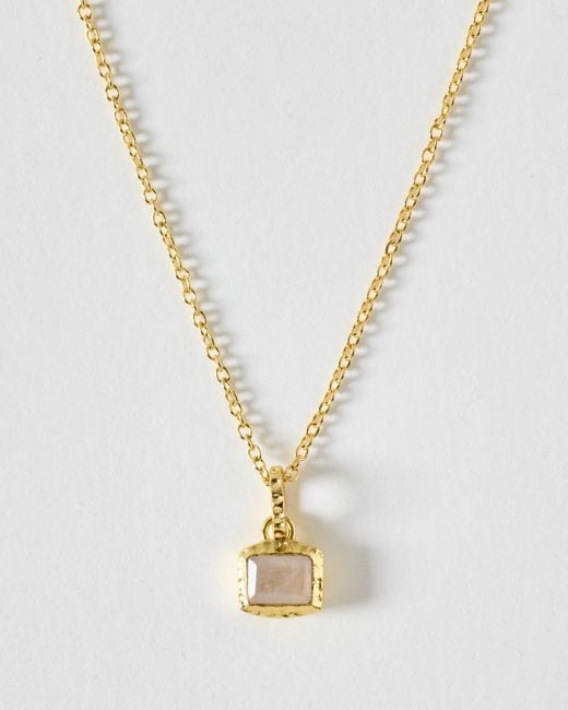 Oliver Bonas Metallic Ziva Moonstone Square Charm Pendant Necklace
