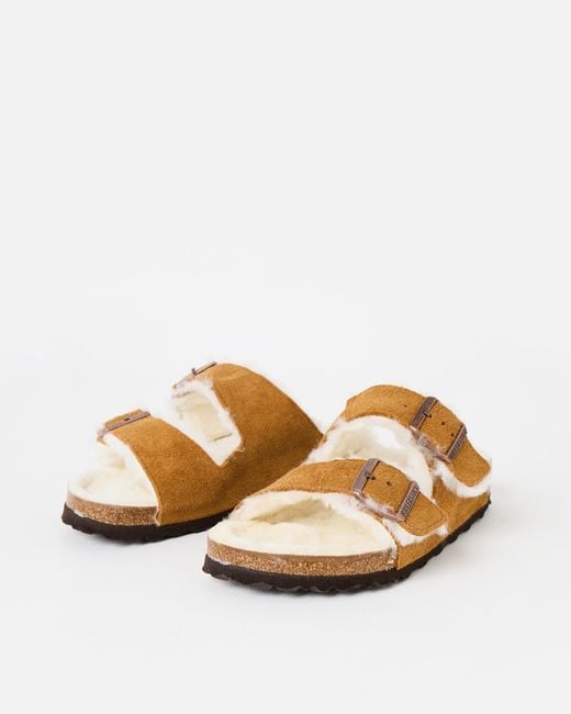 Birkenstock Brown Arizona Shearling Tan Suede Sandals, Size 3