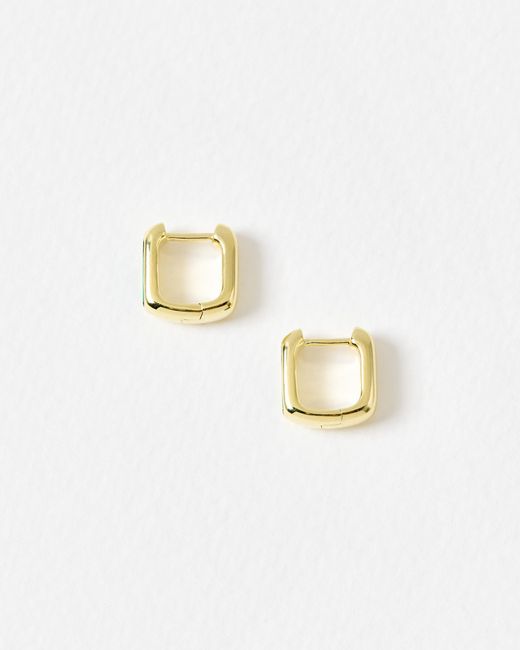 Oliver Bonas White Ava Malachite Inlay Square Clicker Hoop Earrings