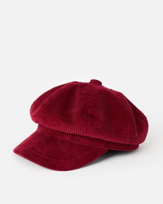 Oliver Bonas Red Berry Corduroy Baker Boy Hat
