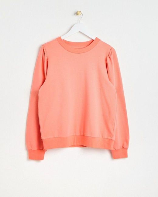 Oliver Bonas Orange Coral Puff Sleeve Sweatshirt