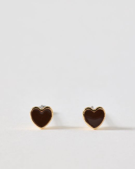 Oliver Bonas Brown Ottilie Tiny Heart Stud Earrings