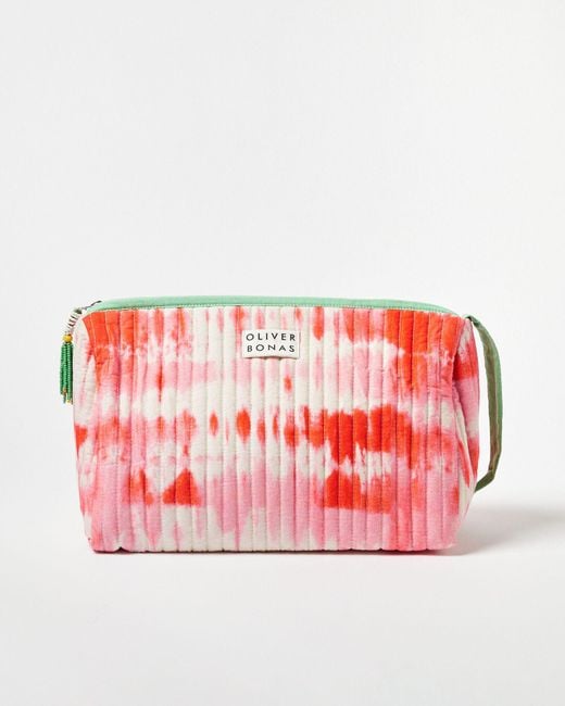 Oliver Bonas Red Tie Dye Quilted Wash Bag Extra Large