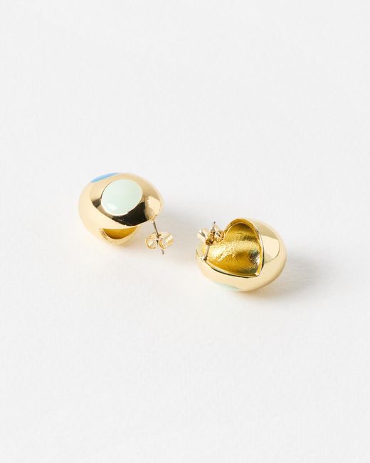 Oliver Bonas Blue Yulin Large Oval Gold Tone Statement Earrings
