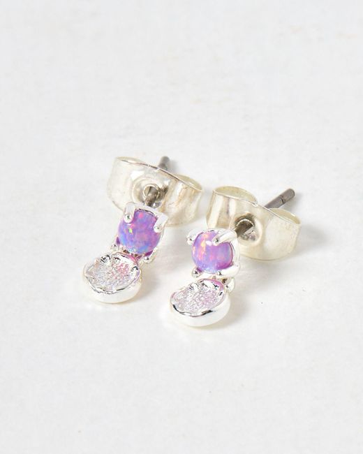Oliver Bonas Blue Menyn Purple Opalite Disc Silver Stud Earrings