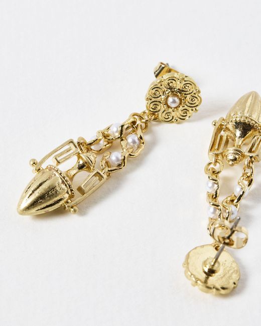 Oliver Bonas Metallic Sarine Faux Pearl Vase Drop Earrings