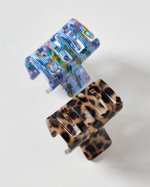 Oliver Bonas Blue Posie & Tort Claw Clips Set Of Two