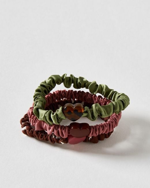 Oliver Bonas Metallic Cecily Polka Dot & Green Mini Scrunchies Set Of Three
