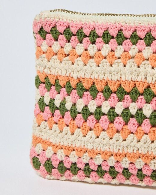 Oliver Bonas Pink Mara Coral Stripe Crochet Pouch