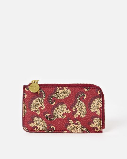 Oliver Bonas Red Burgundy Snow Leopard Zipped Card Holder