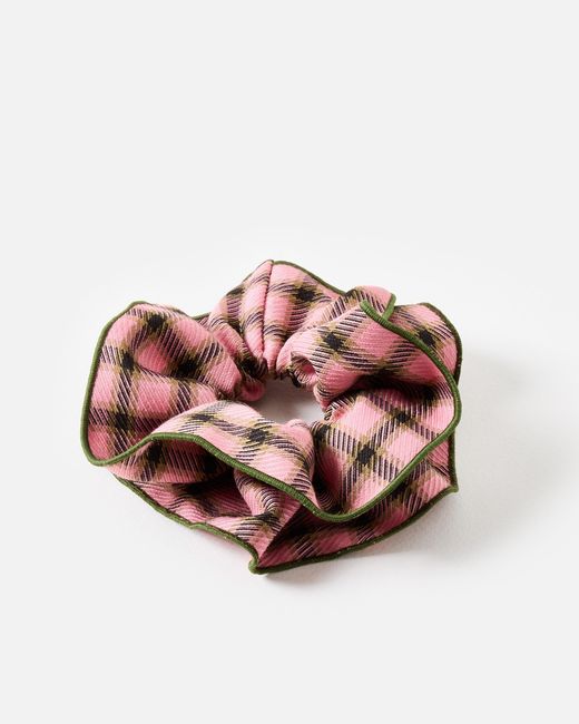 Oliver Bonas Pink Cher Checked Hair Scrunchie