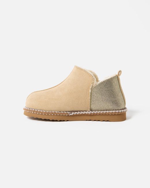 Oliver Bonas Natural Beige & Gold Faux Suede Slipper Boots, Size Small