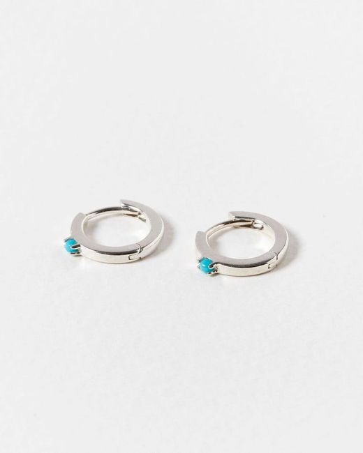 Oliver Bonas Gaia Turquoise Stone Silver Clicker Hoop Earrings in White |  Lyst