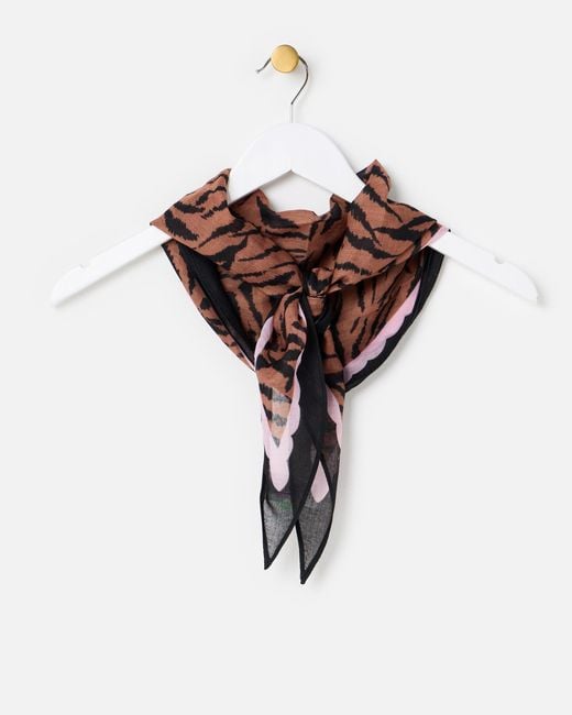 Oliver Bonas Pink Brown Animal Print Diamond Scarf