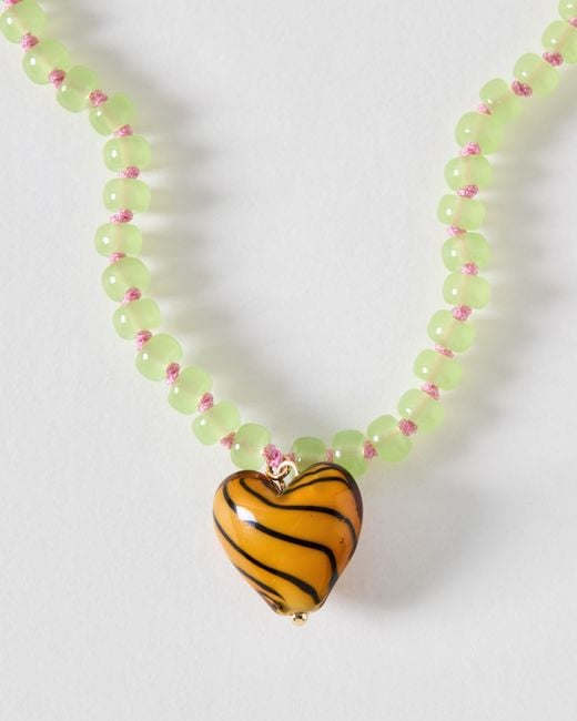Oliver Bonas Metallic Pamela Heart Pendant Beaded Necklace