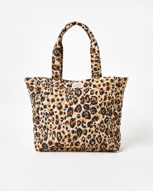 Oliver Bonas Natural Becky Leopard Print Quilted Tote Bag