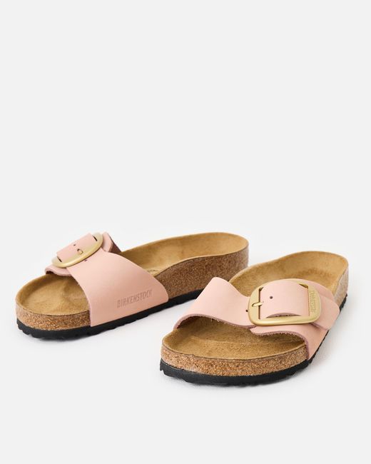 Birkenstock White Madrid Big Buckle Nubuck Leather Sandals, Size 4.5