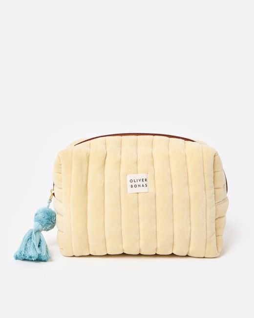 Oliver Bonas Natural Quilted Velvet Medium Wash Bag