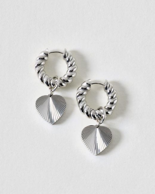 Oliver Bonas Metallic Louisa Tone Waterproof Heart Drop Hoop Earrings