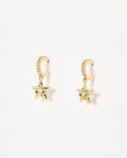 Oliver Bonas White Jovie Stone & Star Gold Tone Huggie Earrings