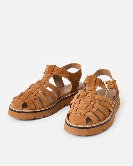 Oliver Bonas Brown Caramel Suede Weave Fisherman Sandals, Size 3