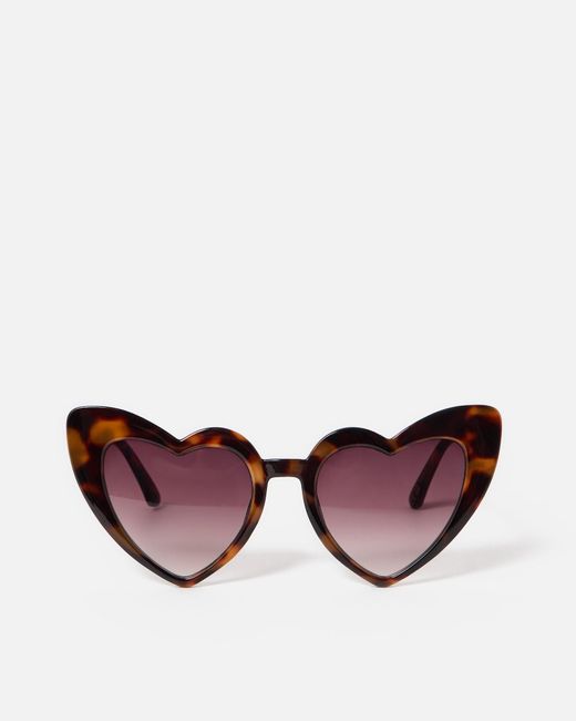 Oliver Bonas Purple Faux Tortoiseshell Heart Oversized Sunglasses