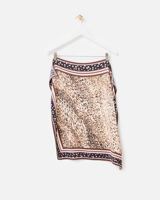 Oliver Bonas Natural Animal Print & Polka Dot Pleated Square Scarf