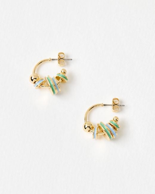 Oliver Bonas White Alani Blue Disc Charm Hoop Earrings