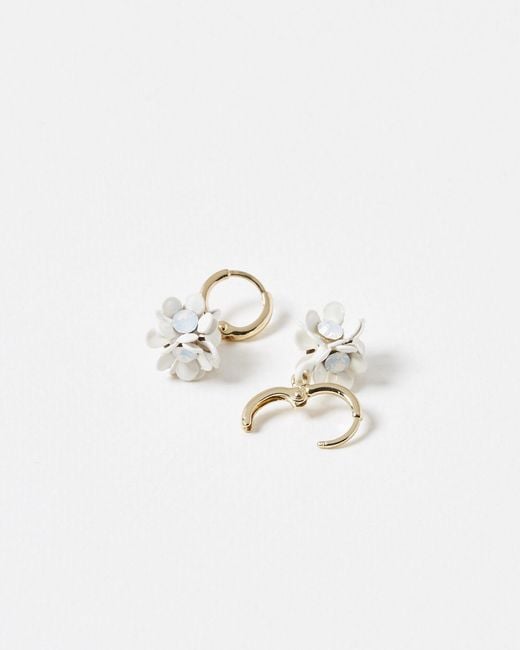 Oliver Bonas White Savannah Flower Huggie Drop Earrings