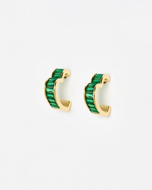 Oliver Bonas Blue Eileen Green Baguette Stone Heart Hoop Earrings
